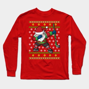 Ice Hockey Player Santa Claus Ugly Christmas Sweater Long Sleeve T-Shirt